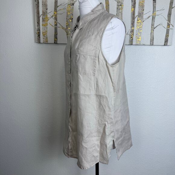 Jones New York 100% Linen Sleeveless Button Down Shirt Khaki XL - Picture 3 of 5